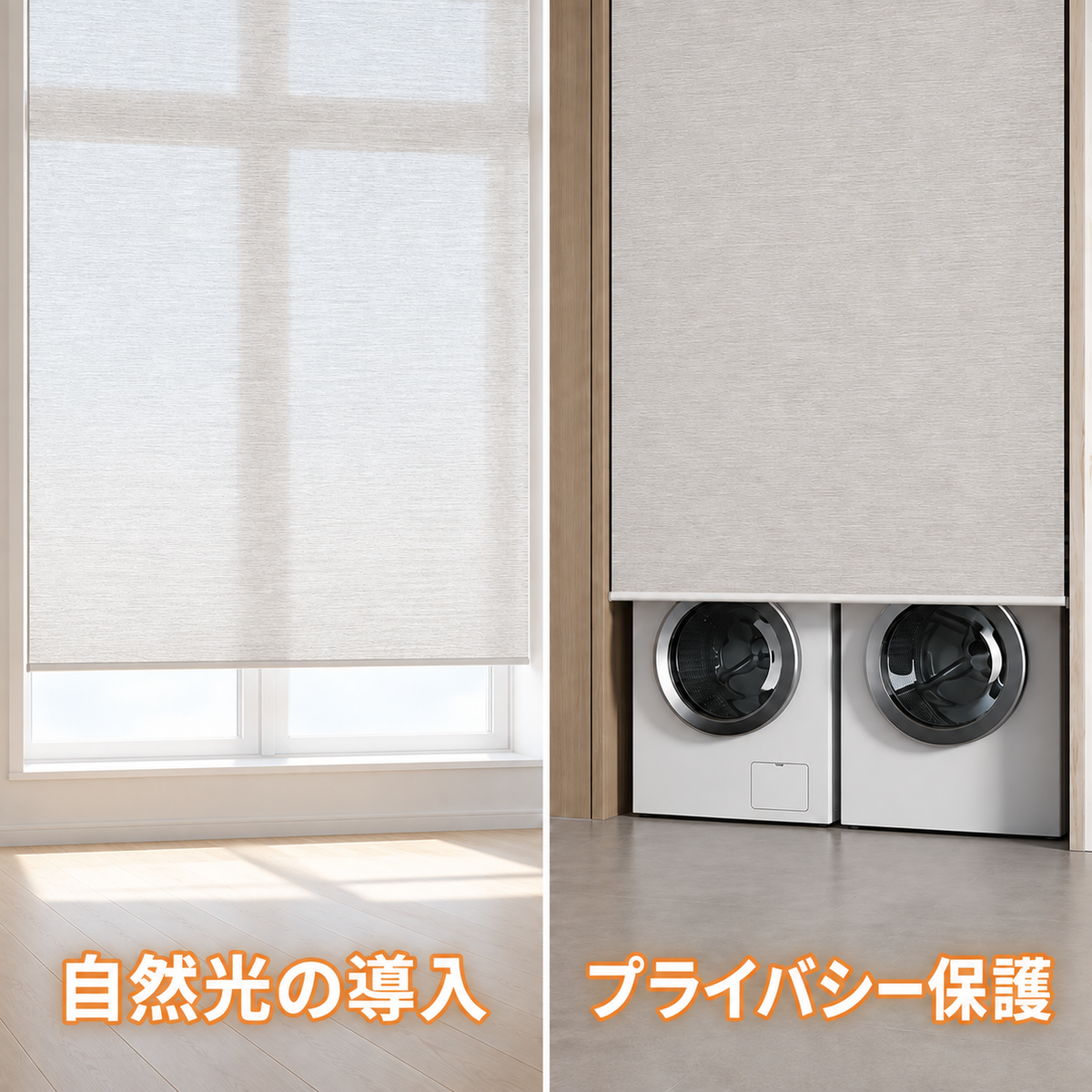 非遮光ロールスクリーン ｜つっぱり式・プルハンドル式・0.1cm単位オーダー