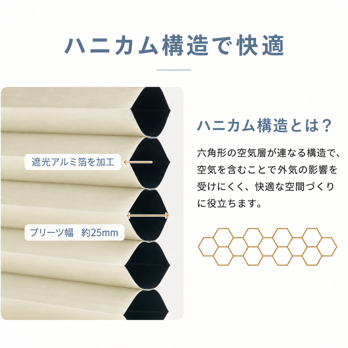 【25mm】電動 ハニカムシェード 1級遮光｜つっぱり式・コードレス式・0.1cm単位オーダー