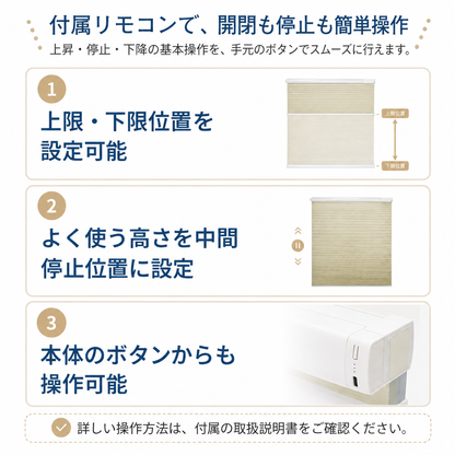 【25mm】電動 ハニカムシェード 1級遮光｜つっぱり式・コードレス式・0.1cm単位オーダー