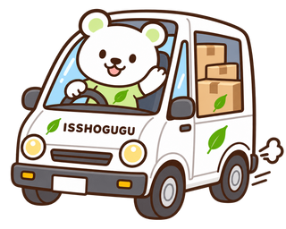 荷物を配達するISSHOGUGUのキャラクター、ぐぐ