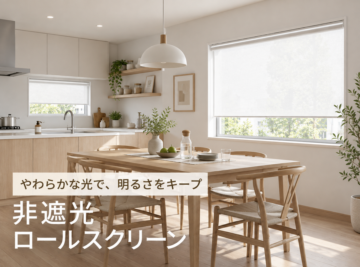 自然光が入るダイニングに設置した非遮光ロールスクリーン